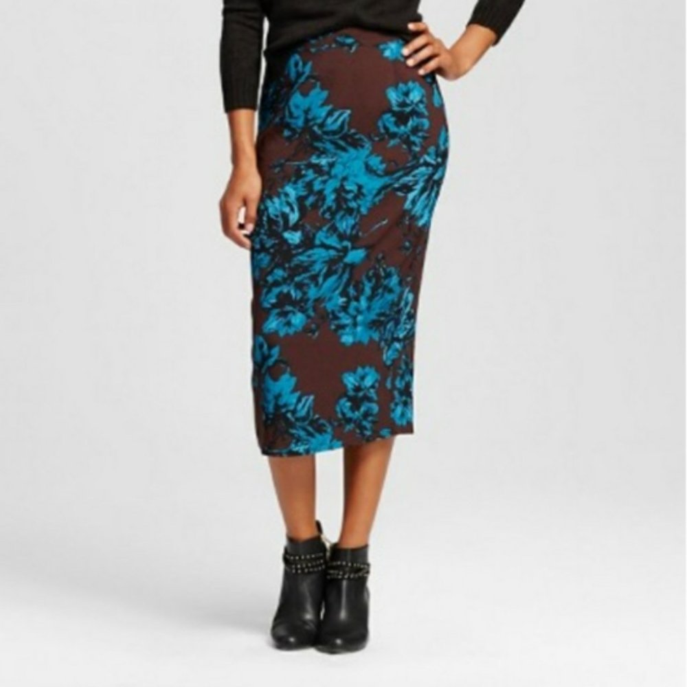 WHO WHAT WEAR Floral Midi Pencil Skirt sz8 NWT